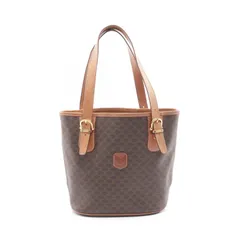 セリーヌ CELINE トートバッグ マカダム ダークブラウン/ブラウン PVCコーティングキャンバス レザー マカダム バケツトート レディース Used B