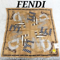 未使用　FENDI　フェンディ　ズッカ　ロゴ柄　スカーフ　ハンカチーフ　ブラウン
