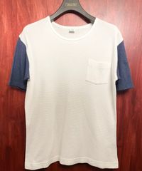 MADE IN ITALY製 gicipi 袖切り替えポケット付きニットTシャツ ホワイト×ネイビー 5サイズ