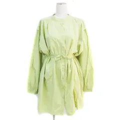 ローリーズファーム LOWRYS FARM シャツワンピース ミニ丈 長袖 バンドカラー リボン付き 無地 F 黄緑 ライトグリーン /FF13