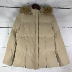 en quete★フーデッド/高比率80％ダウンジャケット【レディースS/ベージュ×イエロー】着脱可ファーフード//アンケート◆BA7-B3