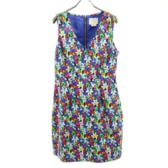 Kate Spade ケイトスペード シルクブレンド 花柄 ノースリーブ Vネック ワンピース 8 ネイビー レディース 古着