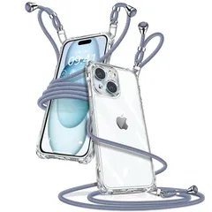 iPhone 15 ケース クリア ショルダー アイフォン15 スマホケース iPhone15 カバー 肩掛け 斜めかけ 縄掛けケース 透明 薄型 軽量 TPU 携帯ケース 紐付き 斜めがけ 織りストラップ付き 長さ調整可能 取り外し可能 落下防止 紛失防 1