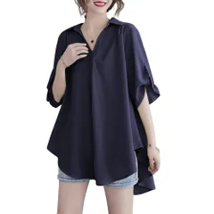 特価 ゆったり オフィス 無地 五分袖 夏 シフォン おしゃれ 半袖Vネック 大きいサイズ フォーマル レディース シンプル 無地 シャツ 通勤 OL [ADKASS] カジュアル オフィス