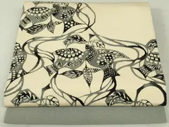 平和屋着物●九寸開き名古屋帯　型染め　花鳥文　鬼しぼ縮緬　正絹　逸品　DAAT0341ob