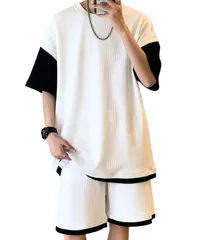 [Elixio] [エリクシオ] メンズ スウェット Tシャツ ハーフパンツ セットアップ 上下 無地 シンプル 大きいサイズ 涼しい ゆったり ジャージ 上下セット 部屋着 短パン スポーツウェア セール (ホワイト, XL) [ホワイト] [XL]