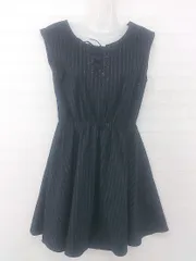 ◇ archives ストライプレースアップ かわいい フレンチスリーブ ミニ ワンピース ネイビー マルチ レディース E  【1305160006572】