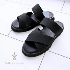 【正規品取扱店･新品】  EMU Australia 厚底サンダル | 24cm サンダル Cardwell W12888 厚底 ブラック シャークソール ラバーアウトソール ラバーミッドソール シープスキン クロスベルト レディース セール 半額 エミュのサムネイル