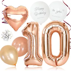 【新品】 deerzon 10歳 ローズゴールド 誕生日 バルーン 飾り付け バースデー 飾り 数字 10点 セット 女の子 男の子 大きい 誕生日バルーン 風船 シンプル 1