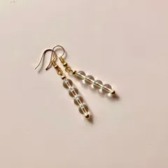 水晶  フックピアス （ゴールド） 6mm イヤリング 樹脂ピアス  パワーストーン  ハンドメイド ◆