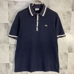 LACOSTE ラコステ 半袖 ポロシャツ 鹿子 ワンポイント刺繍ロゴ ネイビー ライン入り L