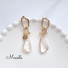 2連リング クリアドロップ つぶつぶ ピアス