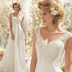 新しい未使用 ホワイト ウェディングドレス Vネック ノースリーブ Aライン 結婚式ドレス 白 背開き 花嫁ドレス ブライダル 披露宴 二次会ド