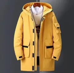 新品■メンズ ダウンジャケット フード付き 暖か 厚手 ビジネス 男女兼用 秋冬 防寒防風 ロングコート ダウンコート アウター イエロー白