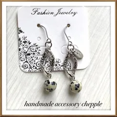 No.845 ダルメシアンジャスパーピアス　天然石イヤリング　ハンドメイドピアス　天然石イヤリング　ダルメシアンジャスパーイヤリング