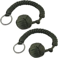Ｄ．Ｓｔｏｍｏ サバイバルキーホルダー パラコード ほどくとロープ 3.5m セーフティボール 猿玉 登山 キャンプ アウトドア 熊対策 野生動物(カーキ2本,  ミドルサイズ)