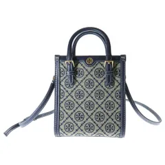 TORY BURCH (トリー バーチ) ロゴ ジャガード 2WAYハンドバッグ ショルダーバッグ ベージュ×ネイビー