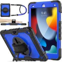 SEYMAC stock iPad ケース 耐衝撃ハンドストラップケース ショルダーストラップ付き iPad対応 iPad 10.2インチ ブルー+ブラック