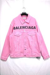 fe21 BALENCIAGA ビッグロゴ デニムジャケット ピンク LL相当 - メルカリ