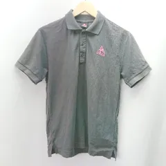 ◇ le coq sportif ルコックスポルティフ ハーフボタン 胸元ブランドロゴ刺<!-利用不可文字-!> 半袖 ポロシャツ サイズM グレー メンズ E  【1404020005844】