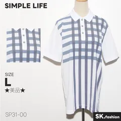 ★美品★ SIMPLE LIFE シンプルライフ トップス ポロシャツ 半袖 チェック柄 ボタンダウン カジュアル 　ホワイト　 【SP31-00】 送料無料　古着　レディース