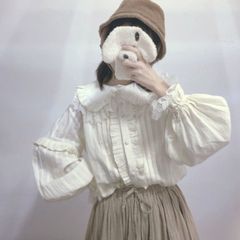 【新品】スウィートガーリー♡レースフリルボリューム袖ブラウス レディース 長袖 ブラウス 春 秋 フリル ボリューム レース 可愛い パフスリーブ 白 キナリ おしゃれ　A1065