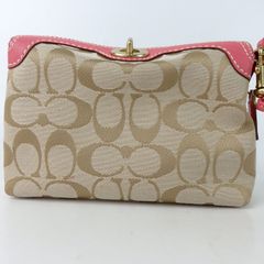 【COACH】コーチ シグネチャー ポーチ ピンク ブラウン キャンバス レザー レディース【中古】6-4 41049