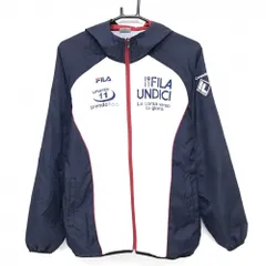 フィラ ジップパーカー ネイビー×白 フロント英字 裏地起毛 メンズ M ゴルフウェア FILA GOLF