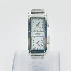 美品 CASIO カシオ LTP-2067 Dual Watch スクエア クオーツ 腕時計 SS