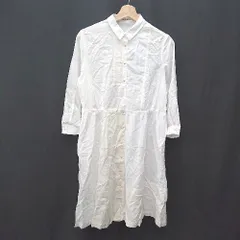 ◇ l'atelier du sav 生地切り替え ボタン留め 長袖 膝丈 ワンピース サイズF ホワイト レディース E  【1404020016437】