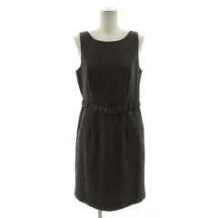 バナナリパブリック BANANA REPUBLIC ワンピース ひざ丈 ノースリーブ ベルト付き ツイード調 総柄 ウール混 グレー ブラック 黒 4