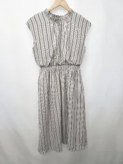 ◇ ⊂ any SiS エニィスィス ストライプ フレンチスリーブ 膝下丈 ワンピース サイズ0 グレージュ パープル系 レディース E  【1505290025492】