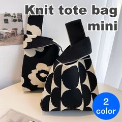 ＼夏応援☆特価／ ☆定番ロングセラー☆ INS 韓国 ニットバッグ トートバッグ マルシェバッグ エコバッグ サブバッグ ミニトート ミニバック トート バッグ 人気 ブラック 花柄 ドット 2color