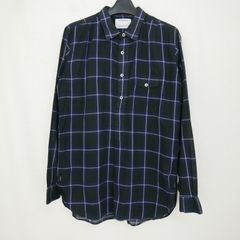 KIYONAGA&CO. キヨナガアンドコー シワ加工 プルオーバー チェック ハーフボタン 長袖シャツ ロング丈 NAVY S K-000013