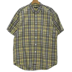 NAUTICA ノーティカ 半袖 シャツ オーバーサイズ ビッグサイズ チェック柄 ボタンダウン ワンポイントロゴ刺繍 モーリシャス製 XLサイズ イエロー ネイビー