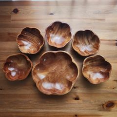 天然木 花の形のボウルセット 木製食器
