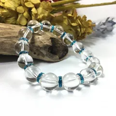 水晶 パワーストーン ブレスレット 12mm 天然石ブレス (ライトブルー) 4月誕生石 メンズ・レディース 男性・女性  数珠 クリスタル 幸運  □