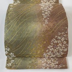 袋帯 秀品 桜 幾何学模様 箔 金糸 金色 全通 正絹 【中古】