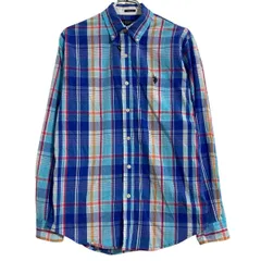 U.S. POLO ASSN. 長袖 チェックシャツ S ブルー オレンジ マルチカラー ユーエスポロアッスン ボタンダウン 古着卸 アメリカ仕入 a702-6366