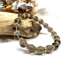 スモーキークォーツ パワーストーン ブレスレット 8mm  天然石 （ゴールド）メンズ・レディース　男性・女性　数珠ブレス　開運  [d]