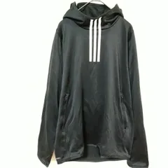 アディダス　フーディー　レディースL　黒色　プルオーバー　ジッパーポケット　ロゴ