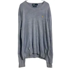 POLO RALPH LAUREN コットンニット セーター L くすみブルー ポロラルフローレン Ｖネック 薄手 古着卸 アメリカ仕入 a703-6430