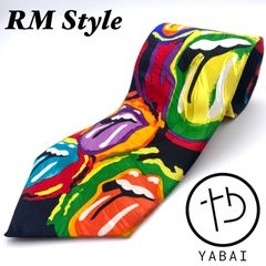 RM Style　ネクタイ　黒 ブラック 総柄 リップ 唇 派手 奇抜　シルク100% USA製