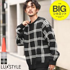 ニット メンズ セーター チェック柄 ビッグシルエット 総柄 格子柄【総柄チェックBIGニット】メンズニット ニットセーター ニットソー クルーネック ルーズ ブルー ブラック カジュアル ノルディック ストリート 秋冬 aa-2784