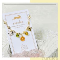 ♢ミツバチとお花ブレスレット♢ 天然石 : シトリン ペリドット 匿名配送