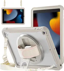 zenrich iPad 第9/8/7世代 ケース 10.2 2021/ 2020/ 2019 肩掛け 360度回転の折り畳スタンド ハンドストラップ 肩掛け付き ペン収納 半透明 全面保護カバー 可DIY( グレー)