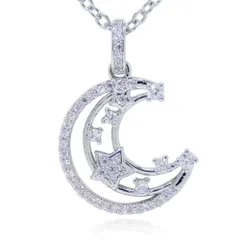 残り1点★ダブルムーン隠れ星 CZダイヤモンドネックレス レディースアクセサリー キュービックジルコニア シルバー ジュエリー プレゼント ペンダント