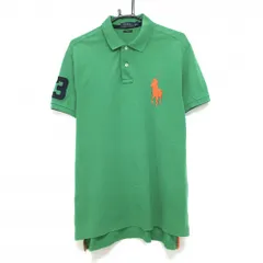 ポロラルフローレン 半袖ポロシャツ グリーン×オレンジ ポニー刺しゅう メンズ L ゴルフウェア Ralph Lauren