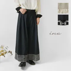 ＊【新品】【ina イナ】裾レース切替 ワイドタックパンツ (241125)レディース セール 日本製 春 夏 秋 冬 ロング リネン 麻 綿 スカート 風 ウエストゴム ゆったり 体型カバー 刺繍 大人可愛い ナチュラル 服  黒 30代 40代 50代