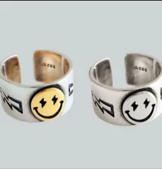 【2点セット】スマイル　ニコちゃん　リング　S925　フリーサイズ　調整可能　韓国　韓流